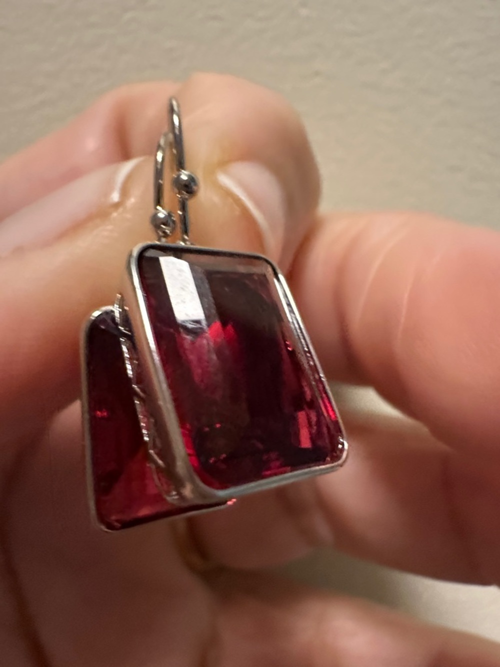 Red Rectangular Glass Drop Earrings - Women Jewelry - Picture 8 of 8